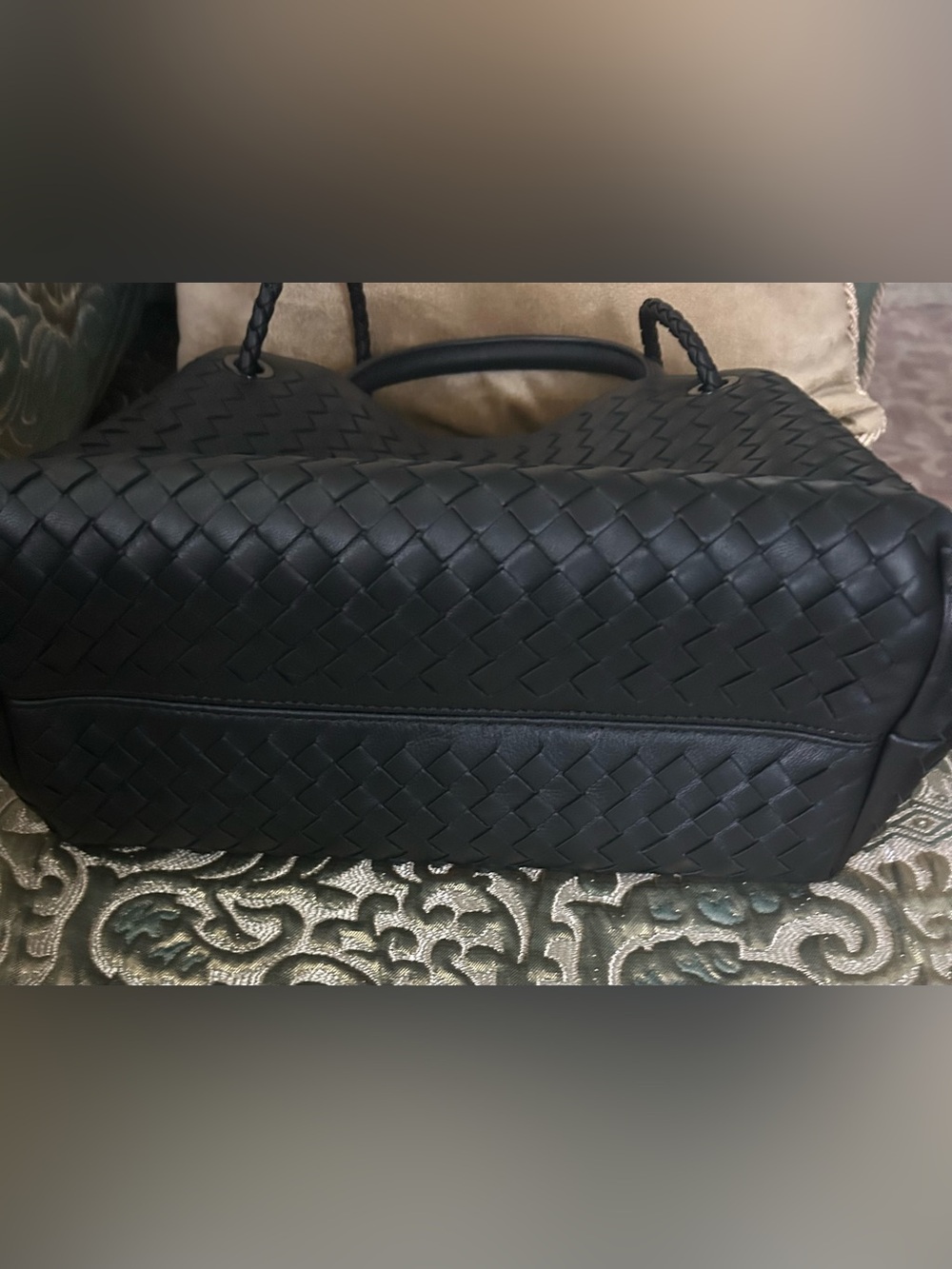 Quince Black Woven Leather Tote with Braided Shoulder Straps - Picture 12 of 16